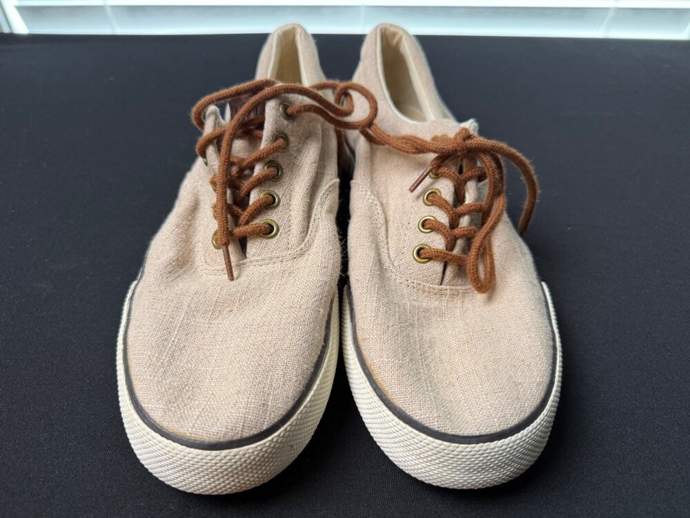 Polo Ralph Lauren Men's 9D Forestmont II Beige Flax Linen Sneakers Low Top Shoes